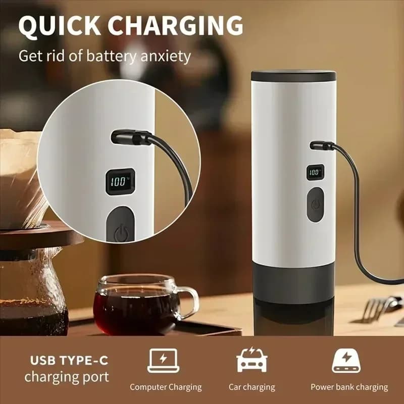 Macchina per caffè espresso portatile elettrica senza fili ad alta capacità per auto e casa Caffettiera da campeggio Capsule in polvere da viaggio Nuovo