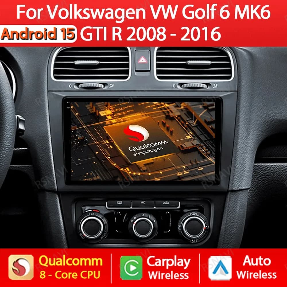 Android 15 Autoradio Per Volkswagen VW Golf 6 MK6 2008 - 2016 Multimediale Stereo Video Player 4G WIFI NAVI GPS Carplay Auto QLED