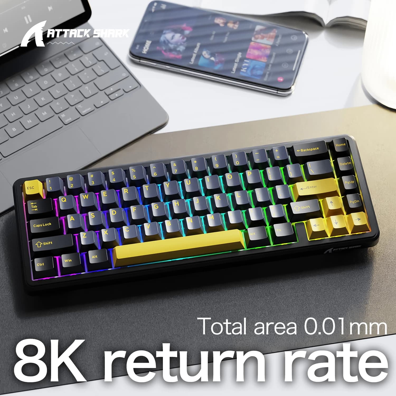 Tastiera ATTACK SHARK X65 HE Rapid Trigger 65% con Switch Magnetici 8000Hz 0.01mm RT per Gaming