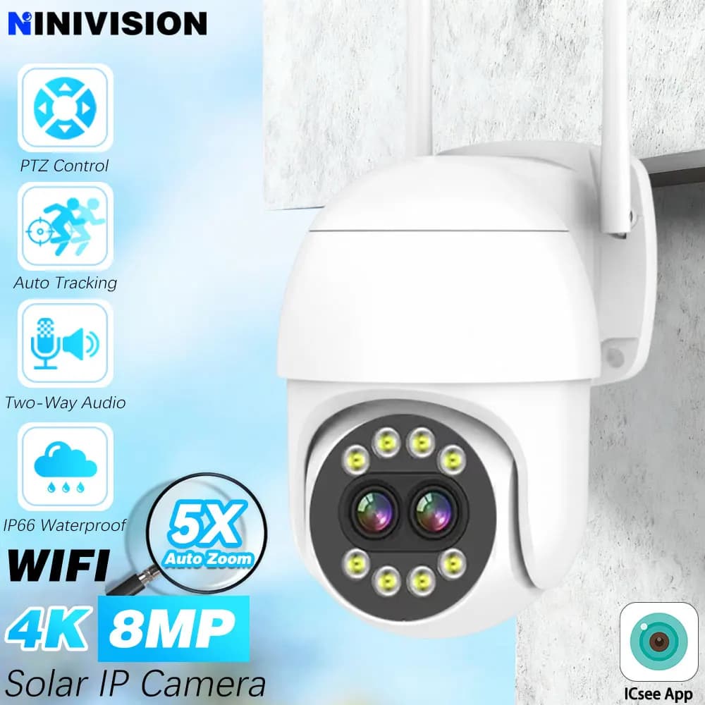 8MP 4K ICsee IP Camera Speed Dome Auto Tracking PTZ IP Camera 5X PTZ Zoom Home Outdoor Wireless WIFI Camera Surveillance Monitor