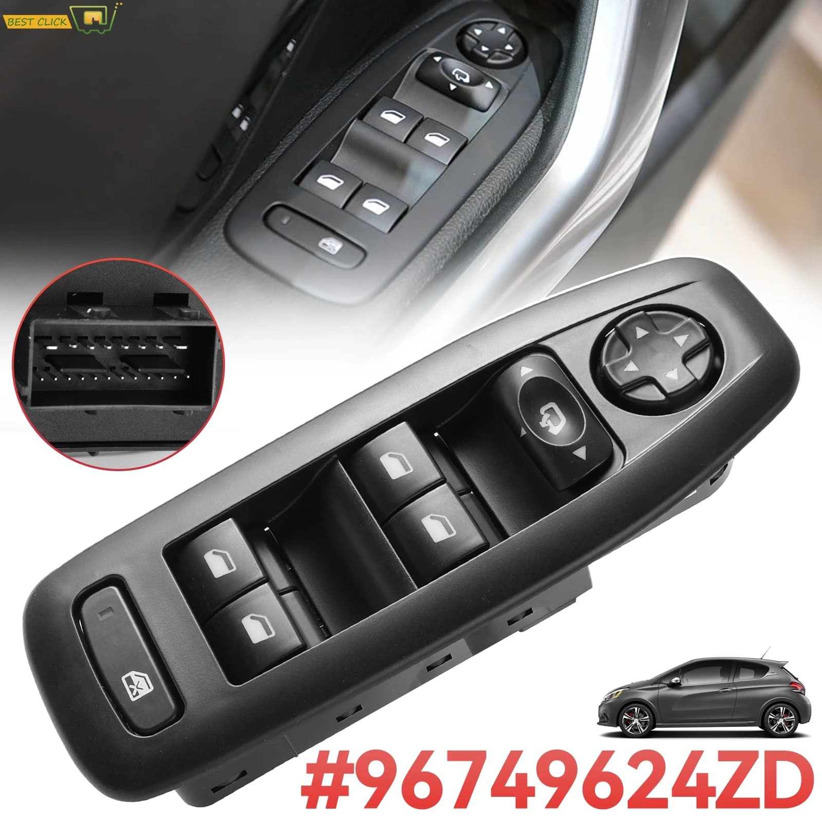96749624 ZD Auto Elettrica Finestra Interruttore Driver Sollevatore Pulsante di Controllo Per Peugeot 208 2008 1.6HDI 5 Porte Hatchback 2013-2019