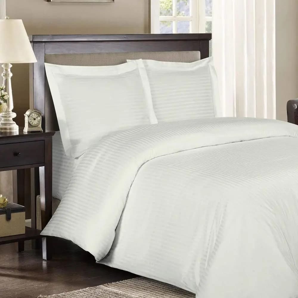 King Size Bed Set with Ivory Row Cover 300 Wire in Siberian Goose Feather, 100% Egyptian Cotton Bed Sheet and Cover