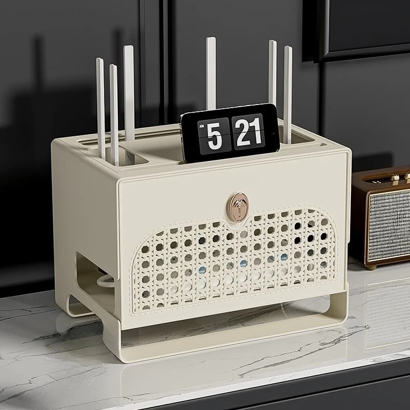Scatola porta router, contenitore per cavi e prese, organizer per TV e decoder, scaffale da scrivania