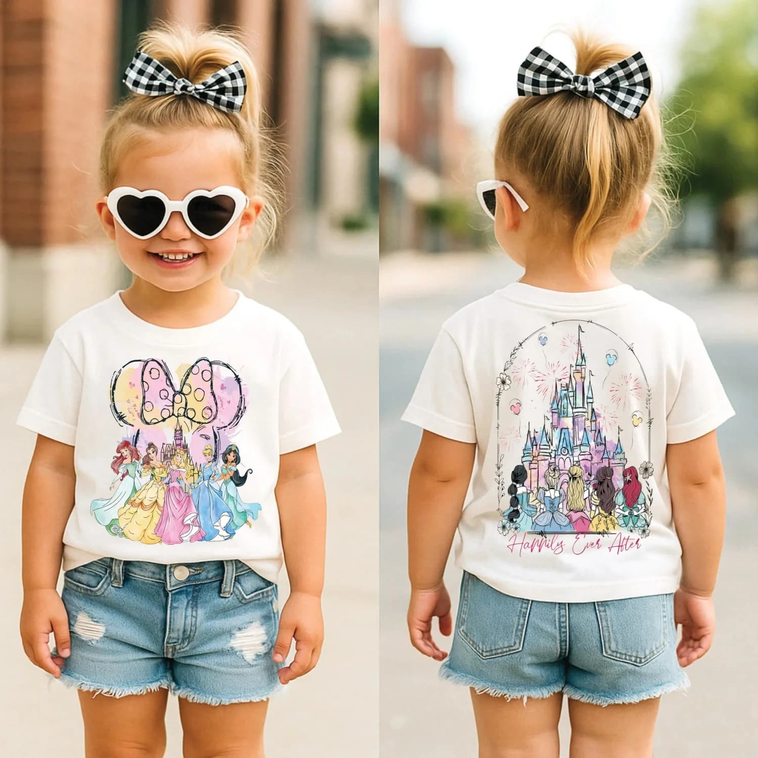 T-shirt con stampa Potdemiel Princess Minnie Ear Castle Happily Ever After Tee Magic Family Vacation Top a maniche corte per bambini e adulti
