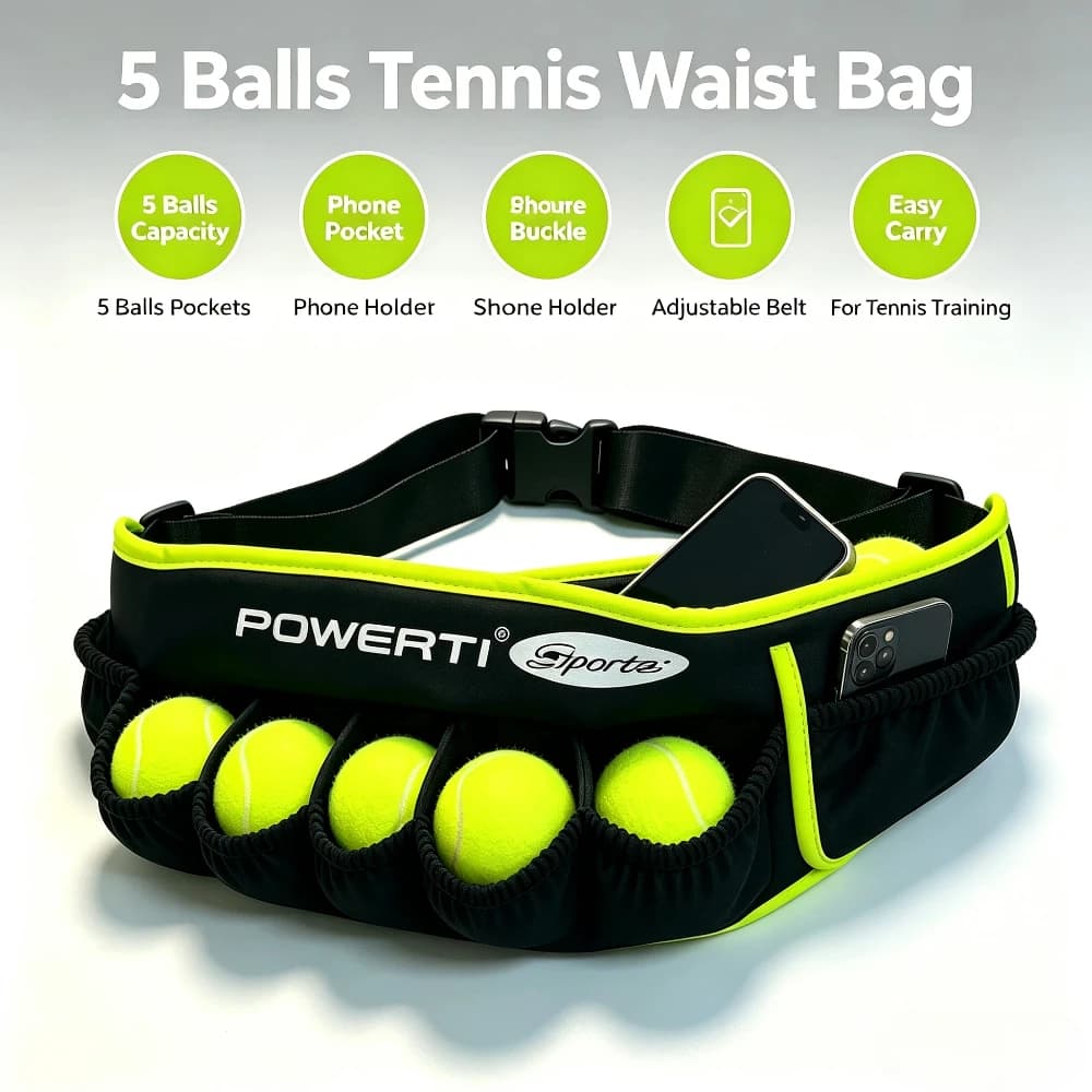 Adjustable Tennis Waist Belt Bag For 5 Tennis Balls Sports Pouch For Running Cycling Fitness