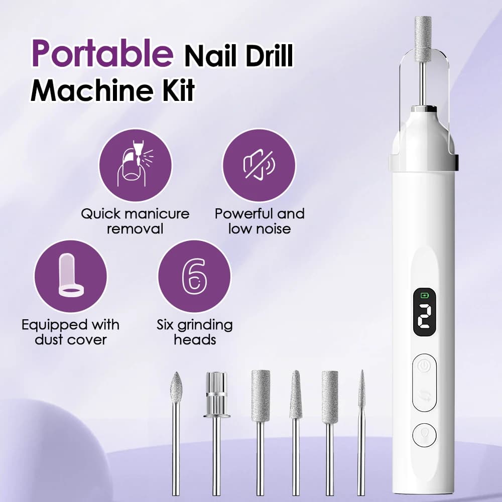 Battery Nail Electric Drill with UV Lamp Nail Polishing Kit Nail Drill Tips for Nail Grinding Machine with 6 Heads