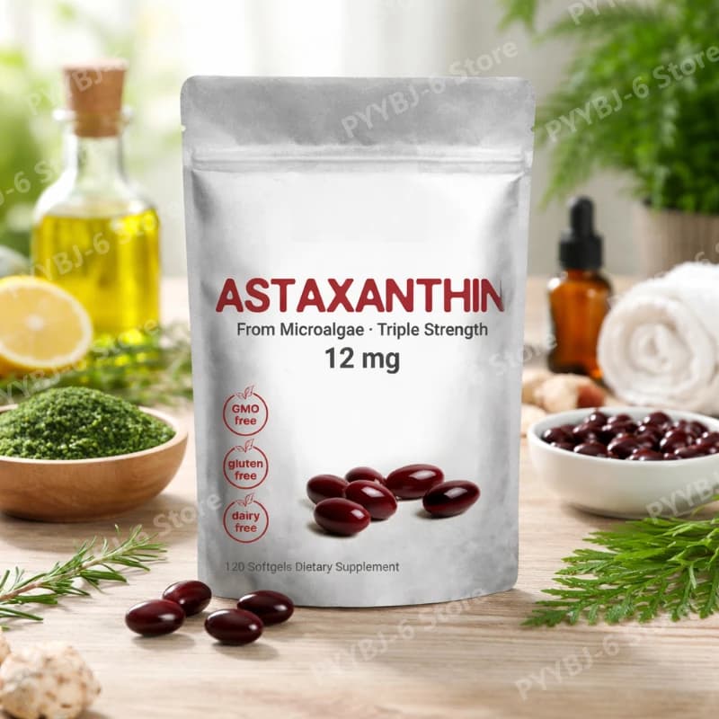 Capsule di Astaxantina Naturale 12mg, Integratore Antiossidante ad Alta Potenza per il Supporto del Sistema Immunitario, 120 Capsule, Non OGM