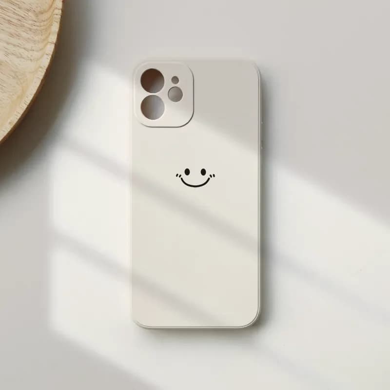 Minimalist Smiley Print Phone Case For iPhone 17 16 15 14 13 12 11 Pro XS Max X XR 6 7 Plus Mini Air Soft Liquid Silicone Cover