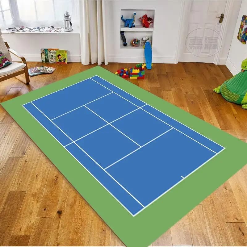 VIKAMA Tennis Court Pattern Rug Anti Slip Easy Clean Sports Floor Mat Playroom Bedroom Indoor Home Decor Carpet