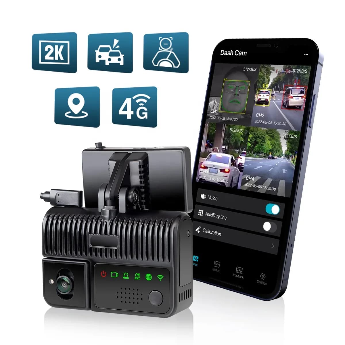 Dashcam WDR 2K driver monitoring powered by AI with 4G GPS for fleet management