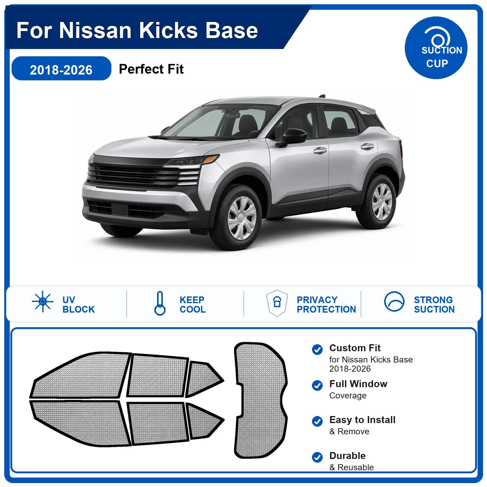 For Nissan Kicks Base 2018-2026 Custom Full Set Windshield Sun Shade Aluminum Foil Heat Insulation Anti UV Foldable