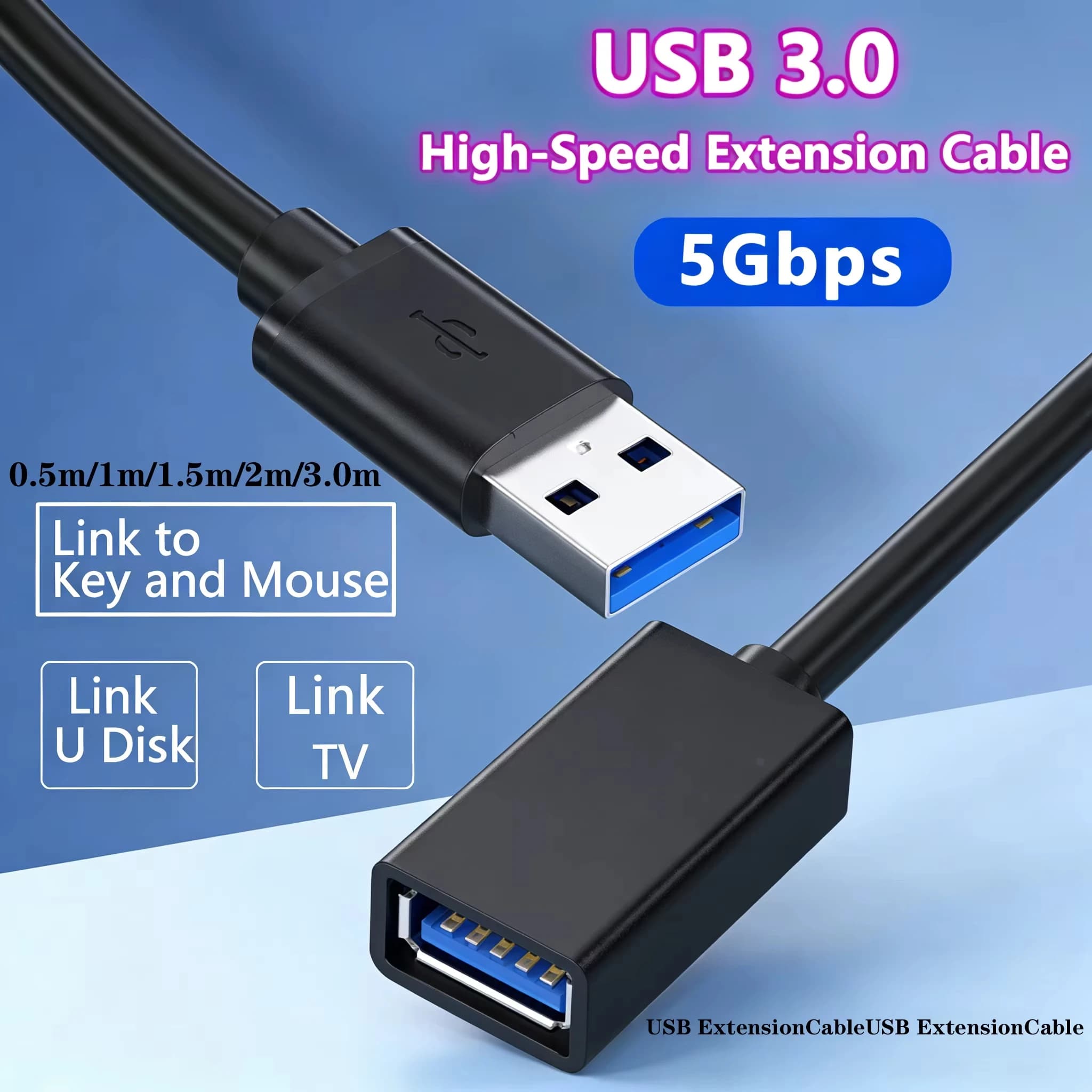 Cavo di prolunga USB 3.0 da 1m/2m/3m, cavo di prolunga USB ad alta velocità per PC, laptop, SSD, Smart TV – Trasferimento dati veloce, Plug & Play
