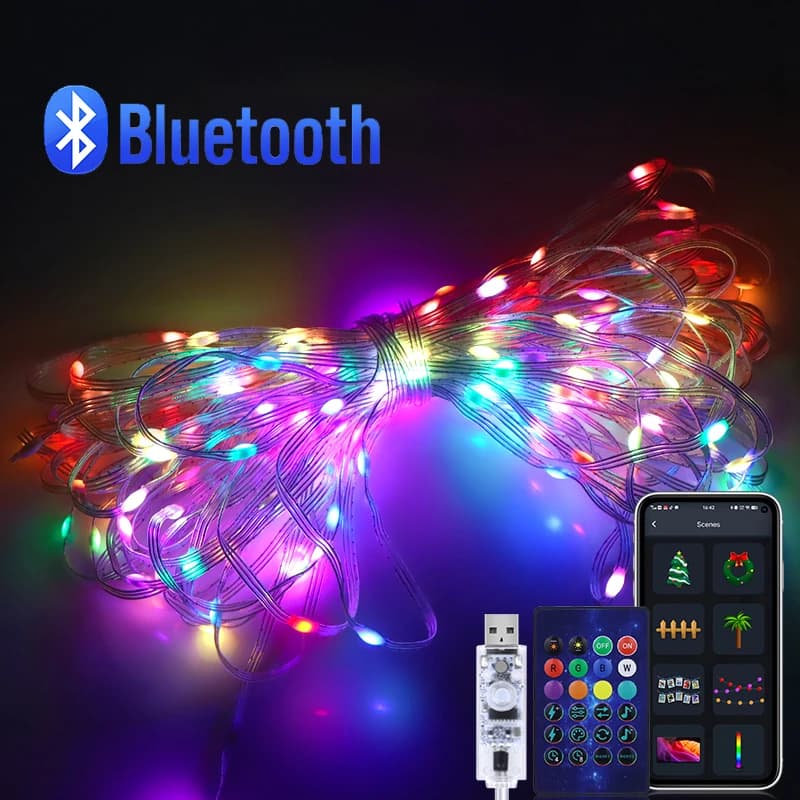 USB RGB LED String Fairy Lights WS2811 Smart Bluetooth App Control Christmas Light Christmas Decorations for New Year's Party Christmas Lighting