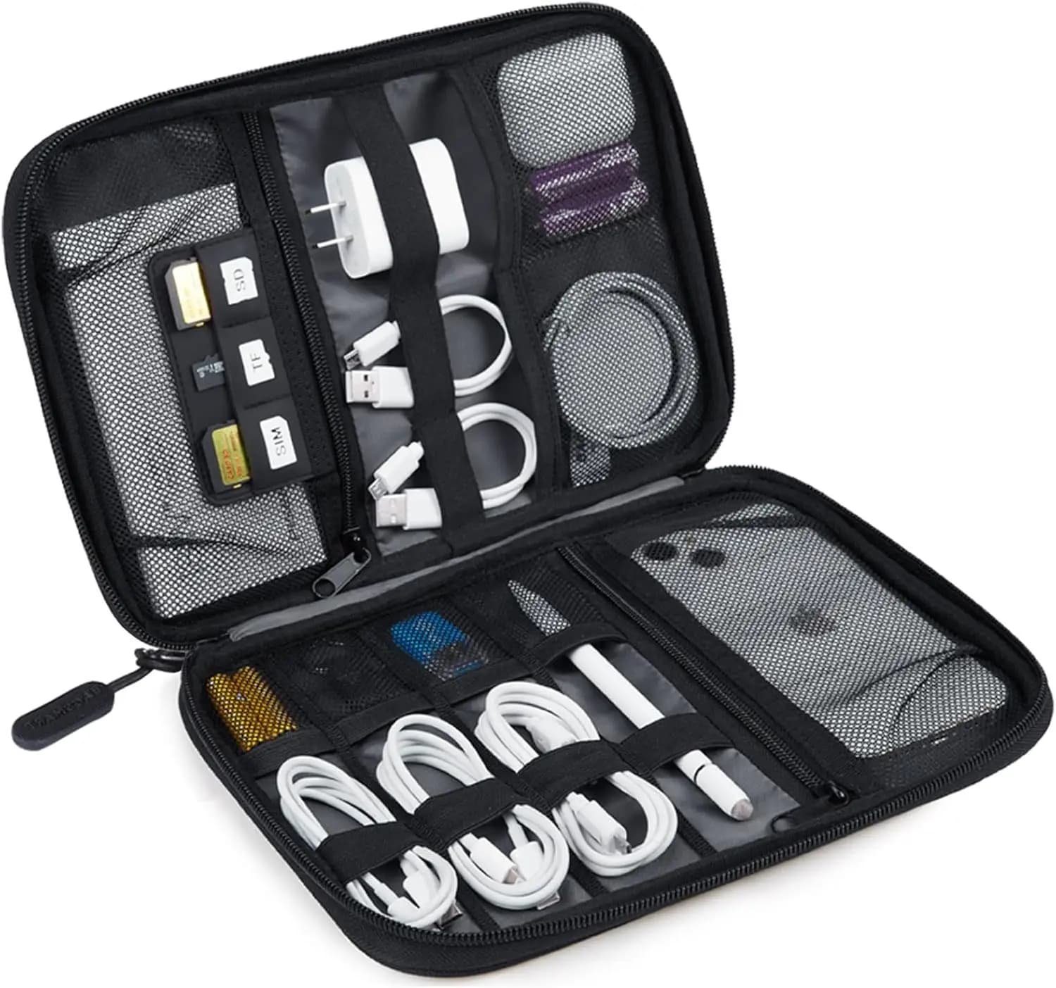Custodia da Viaggio Grande per Elettronica - Borsa Organizer per Cavi, Telefono, Power Bank, Nera