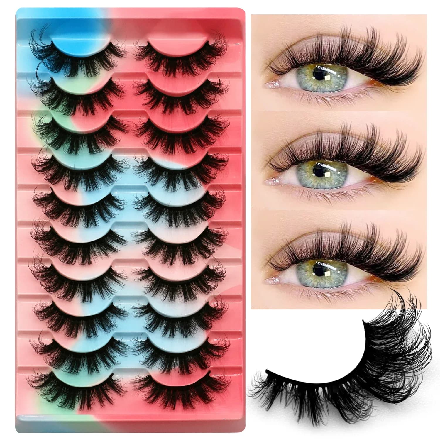 Lasvirey Ceiling Eyelashes Natural Eyelashes for Cat Eye Soft and Slim Natural Long 3D Eyelashes Fake Thickness Extension Makeup