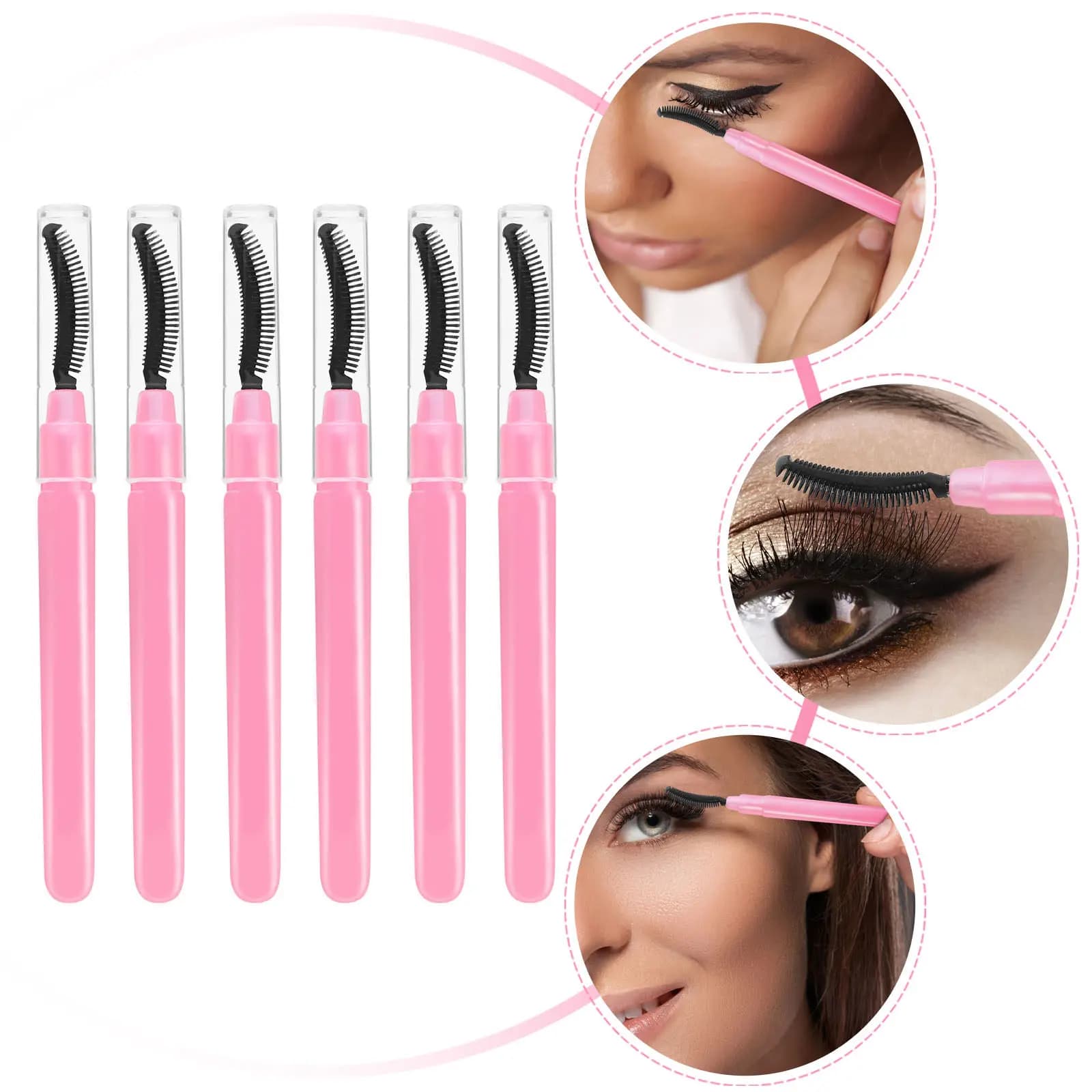6Pcs Eyelash Brush Hygienic Cover Silicone Bristles Lash Separation Mascara Wand Eyelash Comb Brow Lift Applicator on The Go