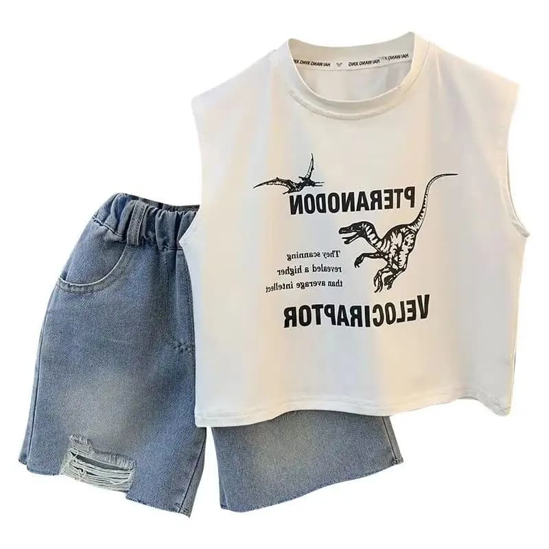 Set di Abbigliamento Estivo per Bambini, Nuova Moda per Ragazzi e Neonati, T-shirt Senza Maniche e Pantaloncini, Set 2 Pezzi