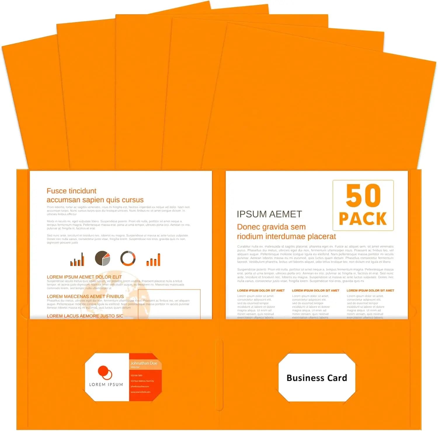 Confezione da 50 Cartelle a Due Tasche, Formato Letter, per Scuola, Ufficio, Casa, Azienda, Arancione
