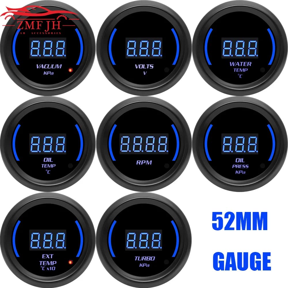 Lente del fumo 52mm Gauge contagiri indicatore della temperatura dell'acqua/dell'olio pressa dell'olio vuoto EXT Temp Meter tensione per auto a benzina 12V