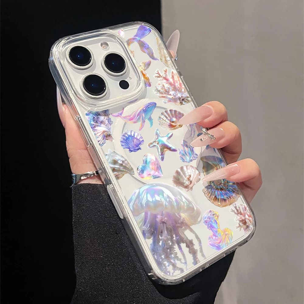 Aesthetic Mermaid Underwater Print Phone Case For iphone 17 Air 15 16 14 12 13 11 Pro Max 16 17 E 14 15 16 Plus Magnetic Cover