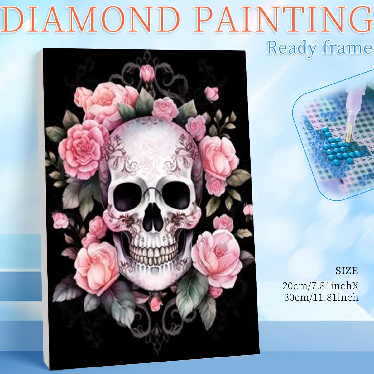 RUOPOTY 5D Diamond Painting Kit with Frame, Floral Pattern and Skeleton, for Adults, Craftsmanship, Strass, Landscape, Round/Full Square