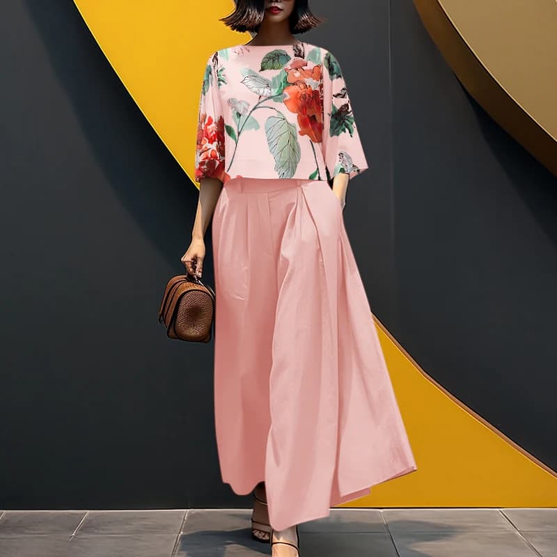 2026 ZANZEA Summer Wide Leg Pant Sets Fashion Women 3/4 Sleeve Printed Blouse Trousers Suit Work Outfits 2 Pieces Sets Tracksuit