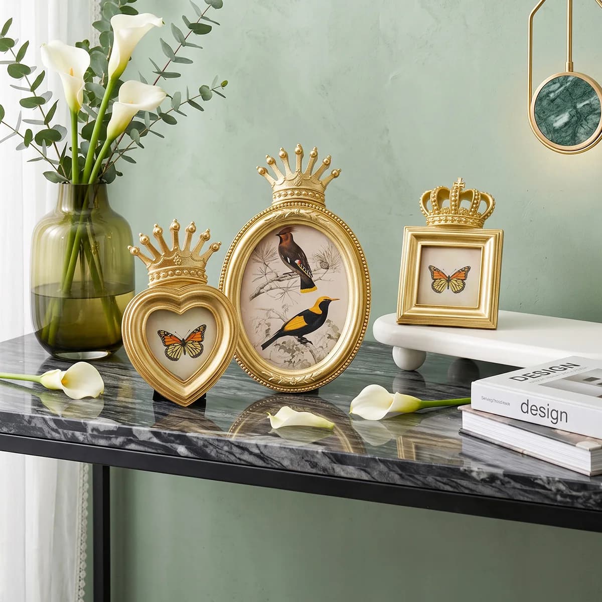 1PC, European-style Gilded Crown Pattern Photo Frame, Suitable for Both Tabletop Display and Wall Hanging