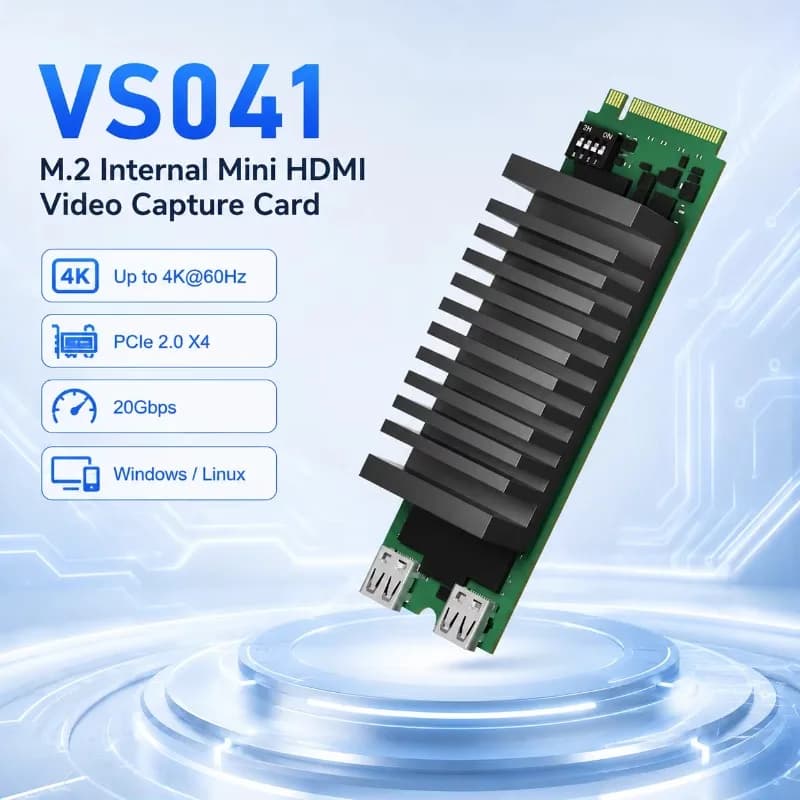 M.2 M-Key PCIe 2.0 X4 Capture Card 4K60 Mini HDMI Input & Loopout YUY2 Single/Dual/Triple Mode Internal PC Capture Card