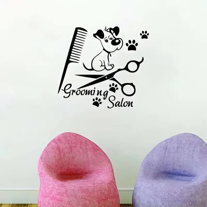 1 adesivo da parete moderno per cani in vinile opaco, adesivo autoadesivo per salone di toelettatura animali domestici, forma irregolare con stampa animalier per negozio di animali