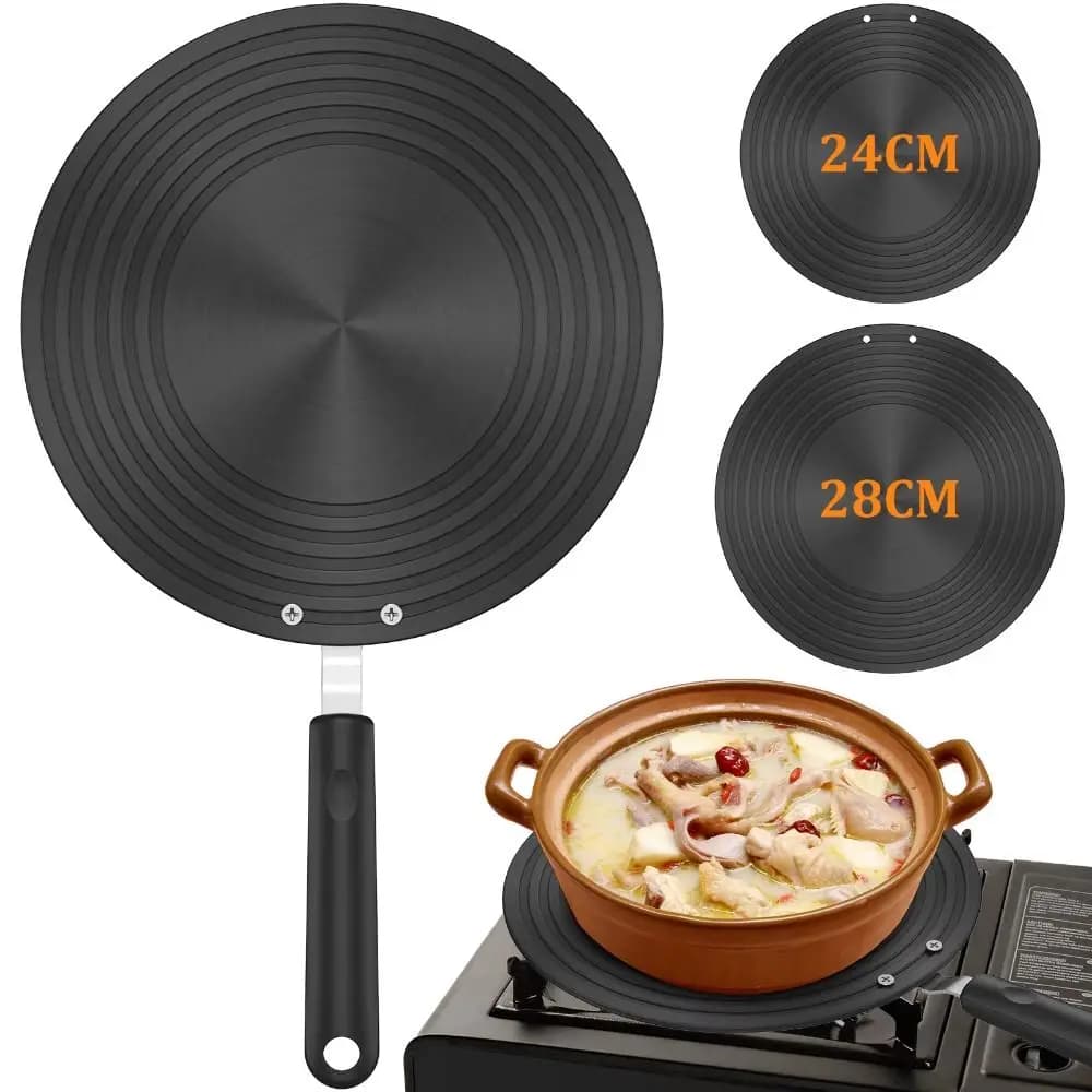 Piastra di Conduzione del Calore in Lega di Alluminio 24cm/28cm, Spessore 4mm, Diffusore di Calore per Fornello, Resistente al Calore, Anti-scottatura, Vassoio per Scongelamento
