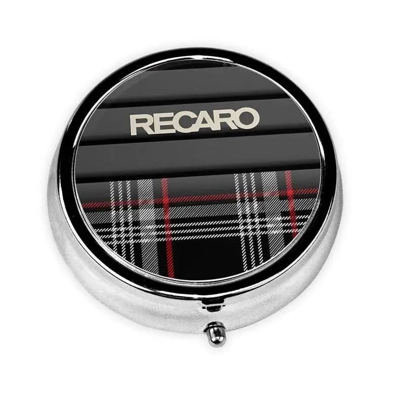 Recaros logo printing pills, small round container with 3 compartments, mini container for metal pills to contain supplements and vitamins