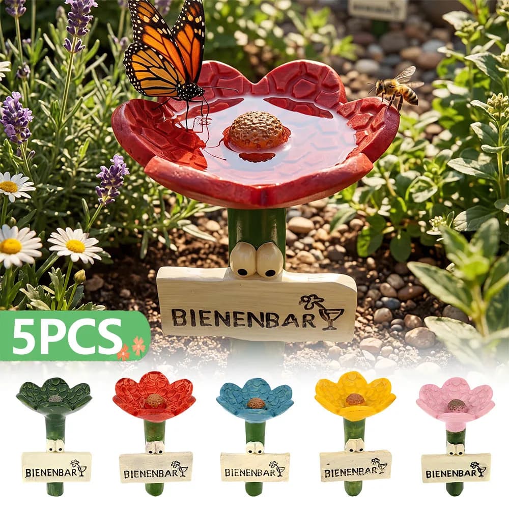 Set di 5 Abbeveratoi per Api a Forma di Fiore in Resina, Multicolore, per Decorazione Esterna del Giardino
