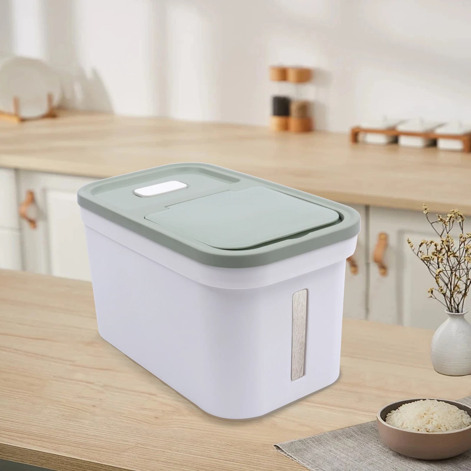 Contenitore Ermetico per Riso da 10 kg, Dispenser per Cereali in PP per Alimenti con Misurino per Riso, Fagioli, Farina e Alimenti Secchi