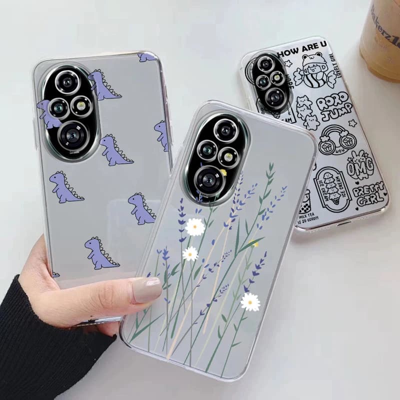 Transparent Phone Case For Honor 200 Smart 400 Pro Lite Cover Cartoon Flower Soft Shockproof Fundas Butterfly Painted Back Coque