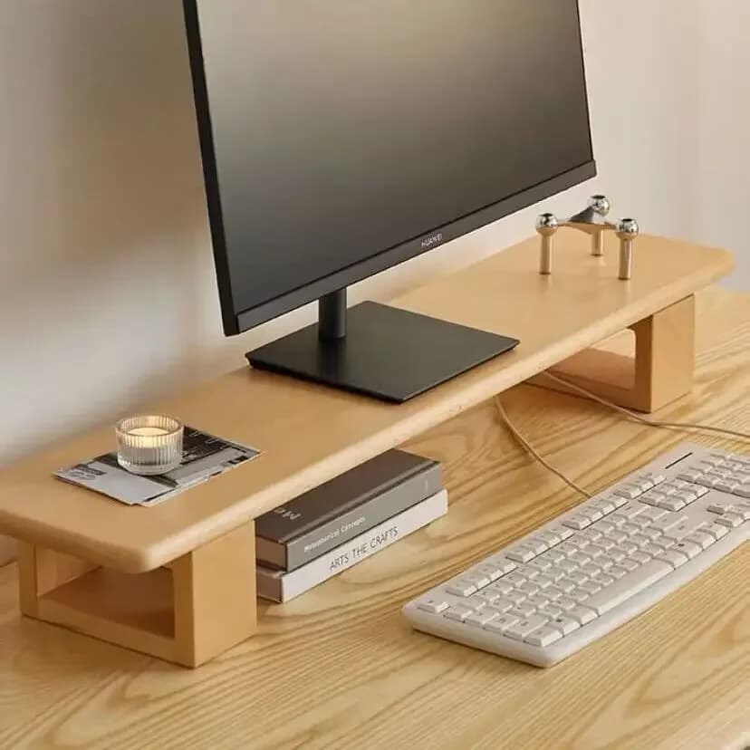 Cherry Wood Computer Screen Stand Solid Wood Desk Organizer Ergonomic Riser for Laptop Table Minimalist Desktop Shelf for Home