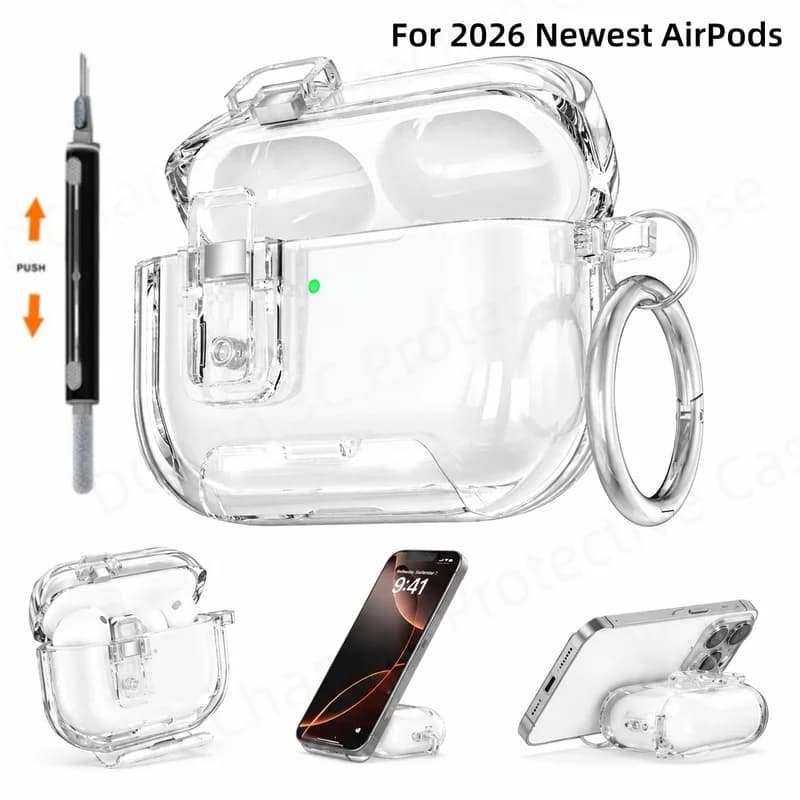 Headphone Case For 2026 AirPods Headphone With Phone Stand&Cleaning Kit Clear TPU For AirPods 5/4/Pro 3/Pro Magnetic Lock Case