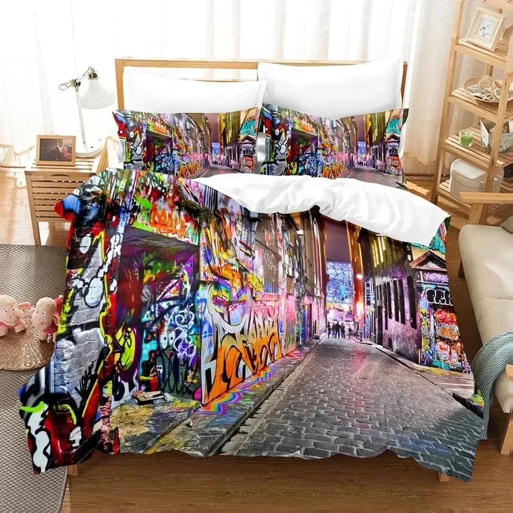 Graffiti Wall Urban Art Painting 3D NEW Duvet Cover Pillowcase Bedding Set Adult Boy Girl Bedroom Decoration Single Double Large