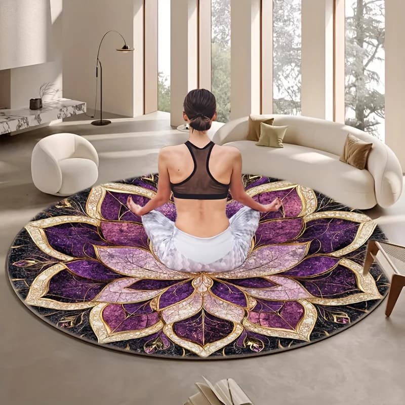 VIKAMA Tappeto circolare Mandala Lotus, antiscivolo, lavabile, per meditazione, tappetino per yoga, camera da letto, decorazione per la casa