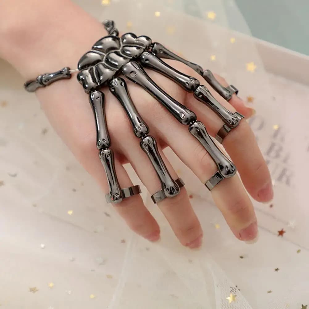 Bracciale con mani di Halloween Scheletro Mano Fantasma Artiglio Punk Stile esagerato Cavo elastico regolabile Polsino con dita con teschio spettrale
