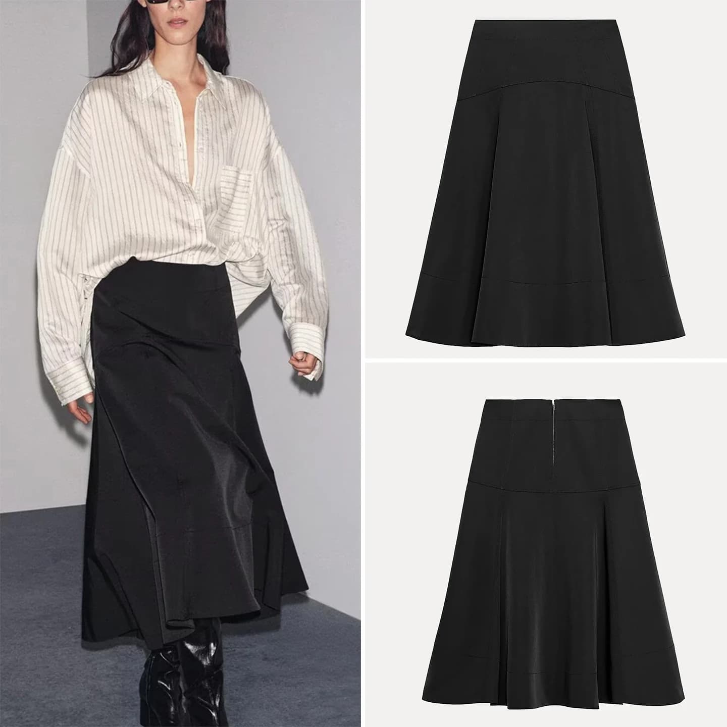 ZADATA Fashionable Belted Wide Hem Midi Skirt Women's Spring Summer Autumn Standard Fit mid Waist European Style Skirts