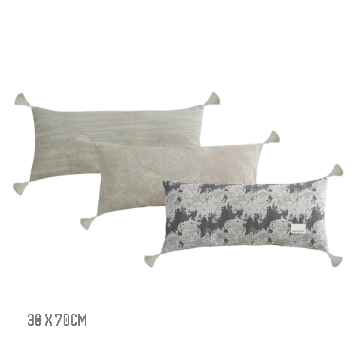 Fodera per cuscino lombare lungo beige grigio, stile Wabi-sabi, con nappe, per divano e letto, 30x70cm (11.8''x27.6'')