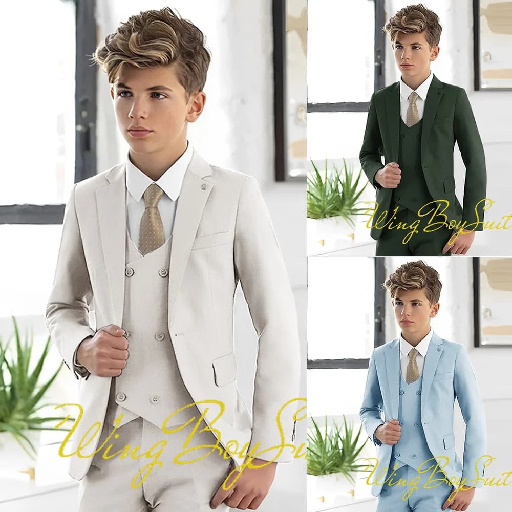Ivory Boys Suit 3 pezzi giacca pantaloni gilet formale Slim Design Blazer per bambini smoking da sposa abbigliamento aziendale