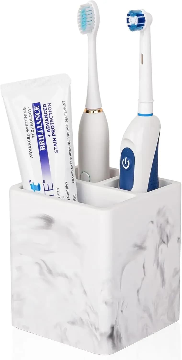 Portaspazzolino in Diatomite a 3 Scomparti per Piano del Bagno, Organizzatore per Spazzolino Elettrico e Dentifricio, Bianco Marmo
