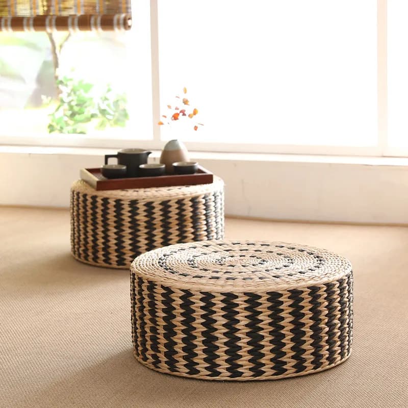 Rustic Straw Mat for Floor, Japanese Tatami Woven Grass Mat for Meditation, Natural Handmade Floor Sitting Mat for Bay Window