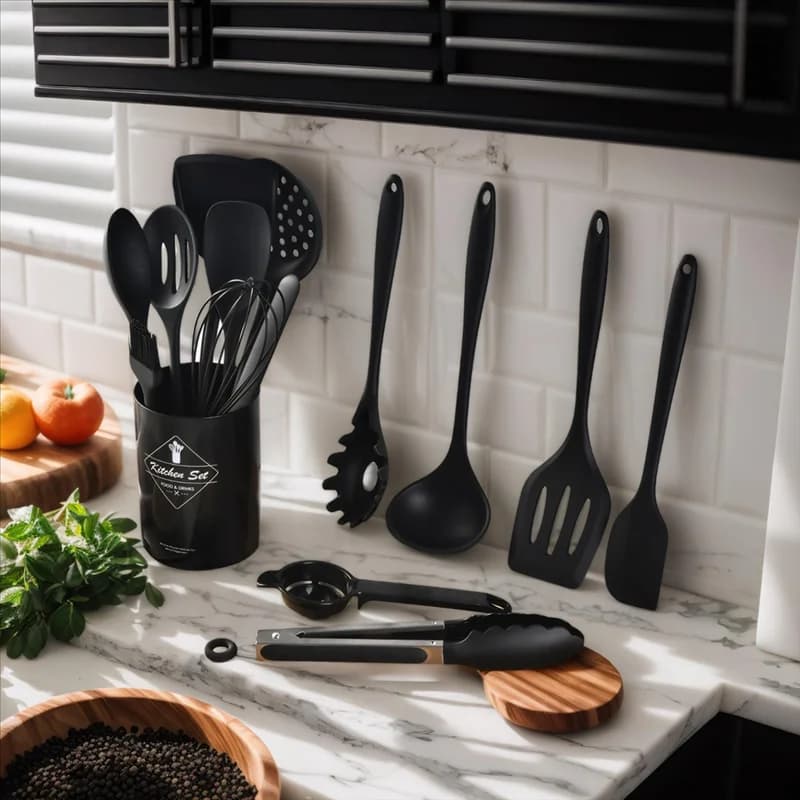 -A89Z Set of food, non-toxic silicone kitchen utensils, 15 pieces, heat resistant, up to 428 ° F for grade kitchen utensils