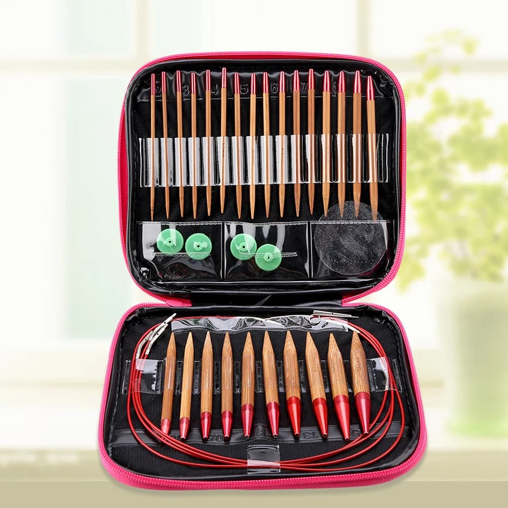 Hand Knitting Interchangeable Circular Needle Kit Carbonized Bamboo Aluminum Knitting Needles Craft Supplies