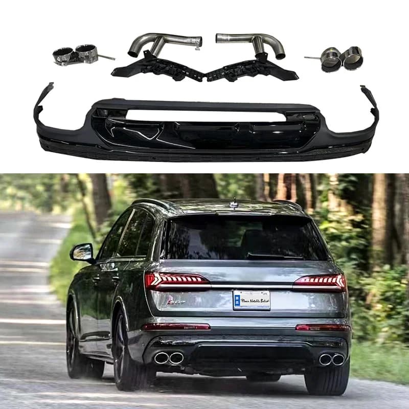 Car 2020-2023 Q7 SQ7 Gloss Black Rear Bumper Diffuser Chin Splitter Lip With Exhaust Tips for Audi Q7 SQ7 2020 2021 2022 2023