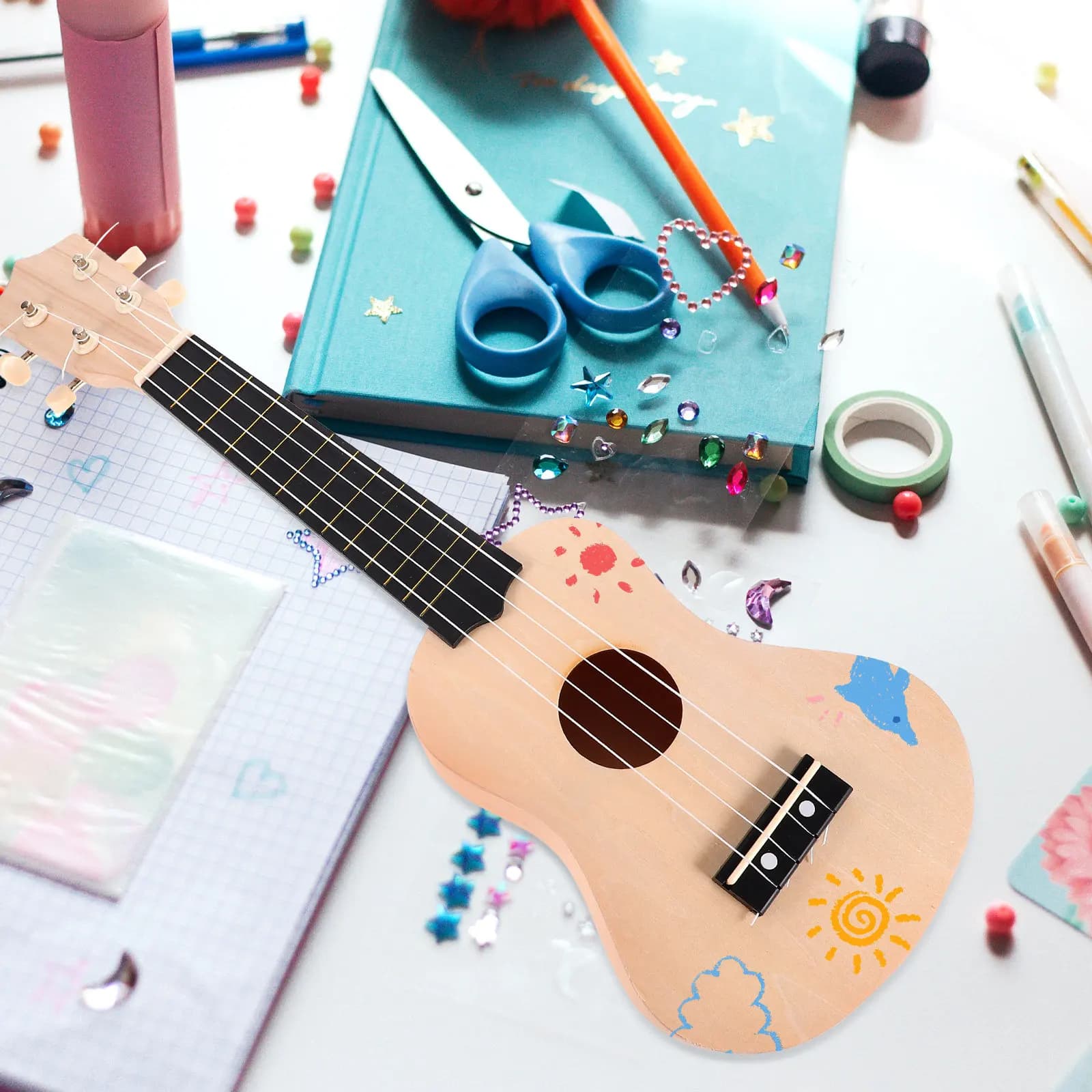 Kit Materiali per Ukulele Fai-da-Te, Set per Assemblaggio e Pittura su Legno di Tiglio, Strumento Musicale Non Finito per Bambini e Adulti