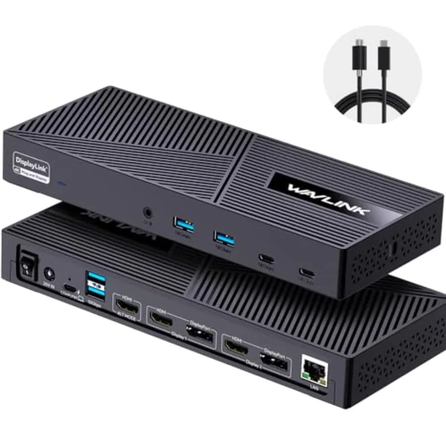 Docking Station for 3 Monitors with DisplayLink, 130W PD, 10Gbps USB-C, Aluminum Black, Compatible with MacBook M1-M5/Neo Windo