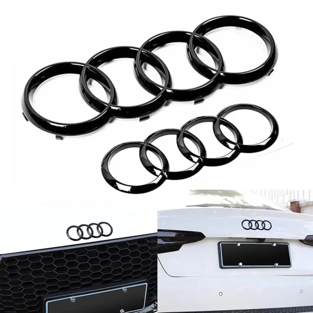 Per Audi A3 A4 A5 A6 A7 Q2 Q3 Q5 Q8 TT ABS Nero Cofano Anteriore Cofano Griglia Tronco Posteriore Emblema Logo Distintivo Decalcomania 4 Anello Logo